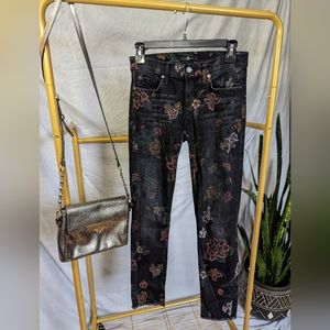 7 For All Mankind Black Floral Print High Rise Jeans Size 26